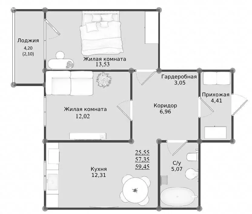 2-комнатная квартира: Керчь, ЖК Образцово, 7 (59.45 м) - Фото 1