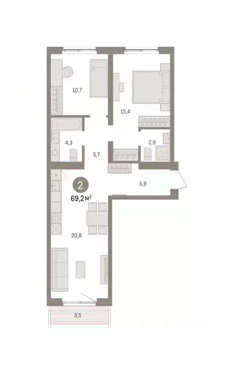 2-к кв. Свердловская область, Екатеринбург пер. Торфяной, 4 (69.2 м) - Фото 1