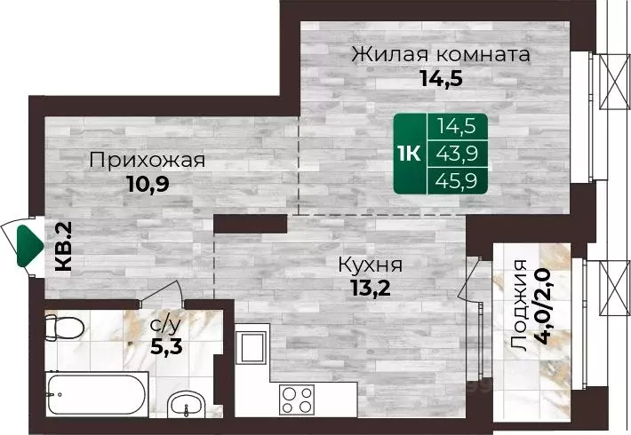 1-к кв. Алтайский край, Барнаул ул. 6-я Нагорная, 15Г/12 (45.9 м) - Фото 1