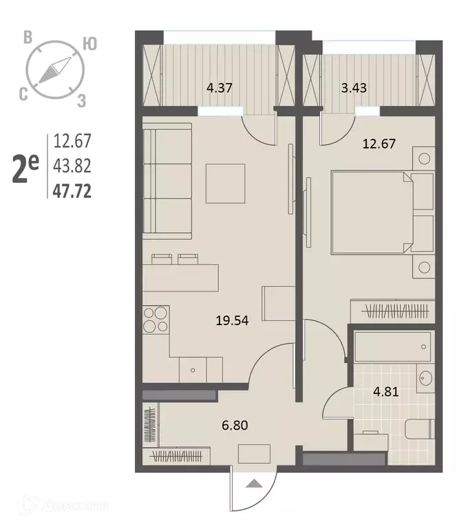 Продаётся 1-к квартира, 47.72 м - Фото 0