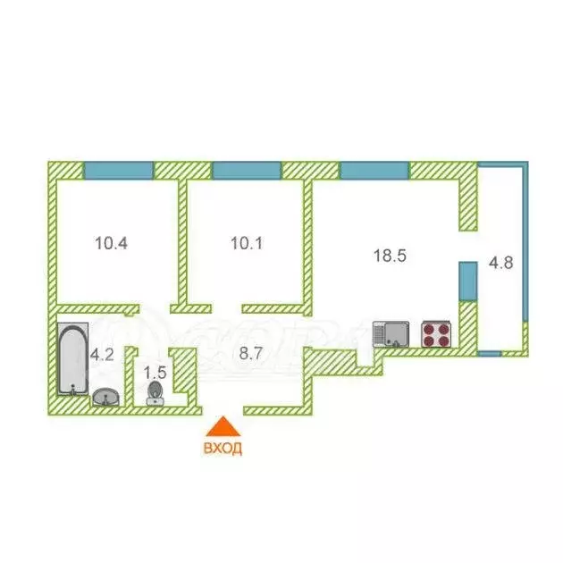2-комнатная квартира: Дударева, улица Сергея Джанбровского, 5 (51.1 м) - Фото 0