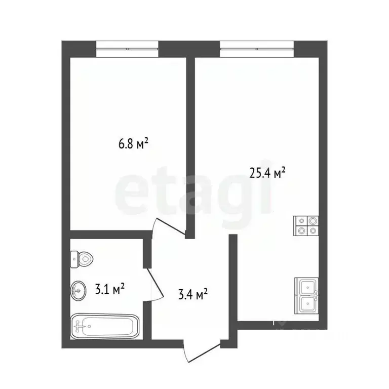 1-к кв. Тюменская область, Тюмень Полевая ул., 117к1 (38.7 м) - Фото 1