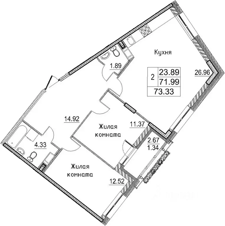 2-к кв. Санкт-Петербург ул. Плесецкая, 4 (73.33 м) - Фото 1
