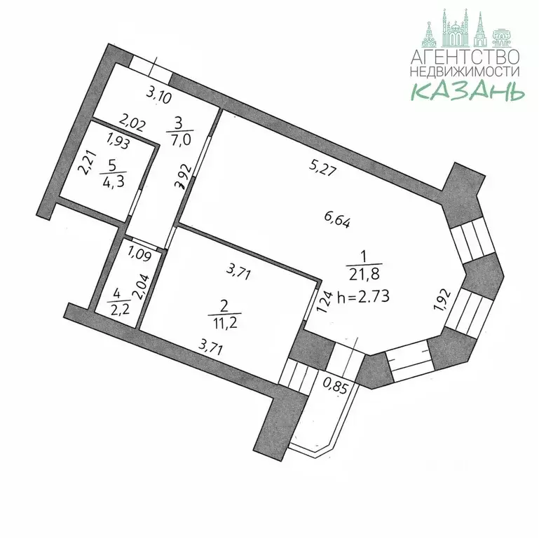 1-к кв. Татарстан, Казань ул. Баки Урманче, 10 (46.6 м) - Фото 2