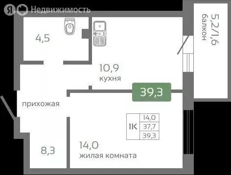 1-комнатная квартира: Красноярск, Норильская улица, с2 (39.3 м) - Фото 0