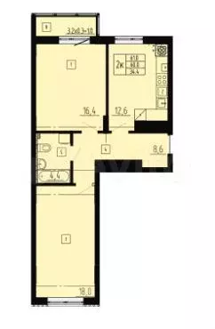 2-к. квартира, 61 м, 8/8 эт. - Фото 1