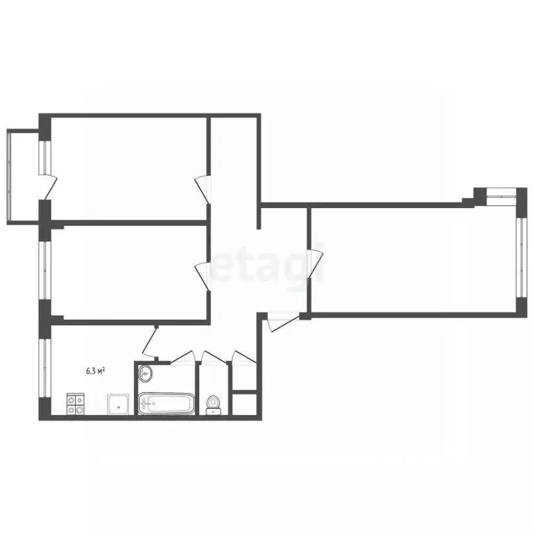 3-к кв. Архангельская область, Архангельск Первых Пятилеток мкр, ул. ... - Фото 2