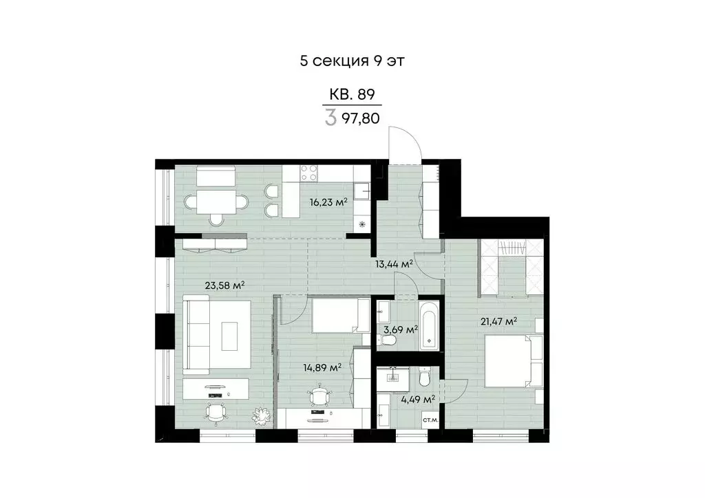 3-комнатная квартира: Иркутск, улица Лебедева-Кумача, 19 (97.8 м) - Фото 1