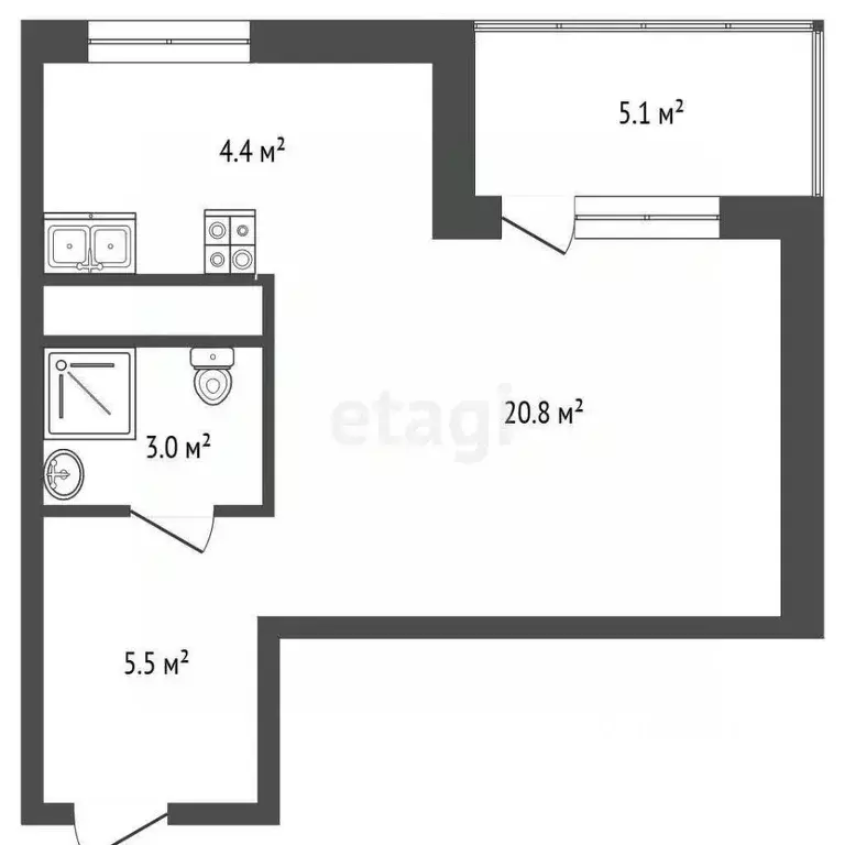 Студия Тюменская область, Тюмень Дамбовская ул., 29к1 (34.0 м) - Фото 1