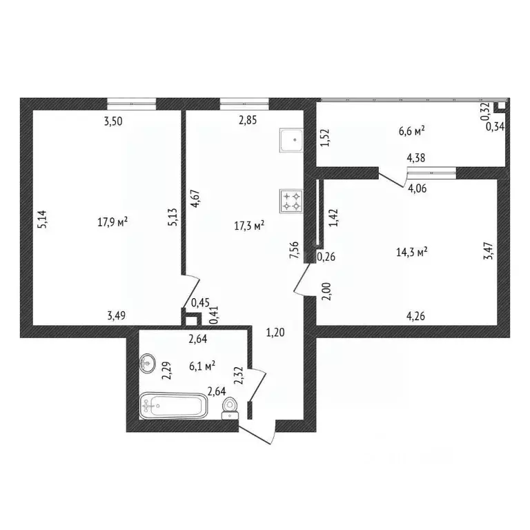 2-к кв. Башкортостан, Уфа ул. Минигали Губайдуллина, 17/3 (55.6 м) - Фото 2