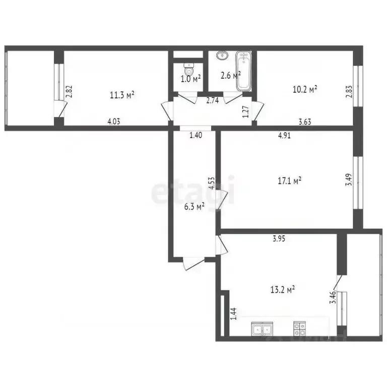3-к кв. Орловская область, Орел ул. Картукова, 1 (70.0 м) - Фото 1