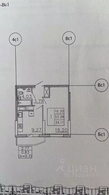 Квартира, 1 комната, 34 м - Фото 1
