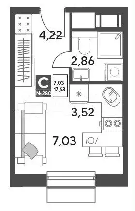 Квартира-студия, 17,6 м, 3/15 эт. - Фото 0