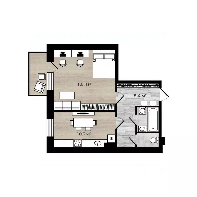 1-к кв. Ярославская область, Тутаев Парковый проезд, 1 (42.1 м) - Фото 2
