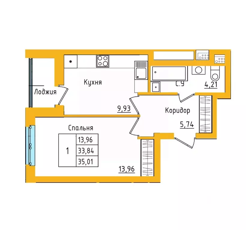 1-к кв. Башкортостан, Уфа ул. Валерия Лесунова, 18 (35.01 м) - Фото 1