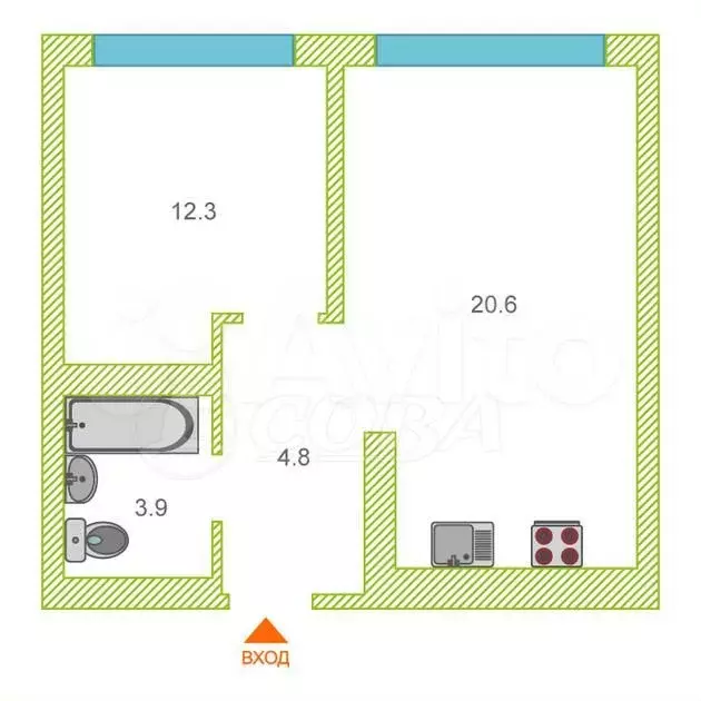 1-к. квартира, 41,6 м, 2/7 эт. - Фото 0