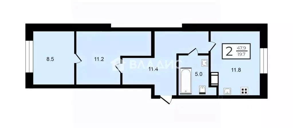 2-к кв. Санкт-Петербург ул. Шкапина, 9-11 (47.9 м) - Фото 2