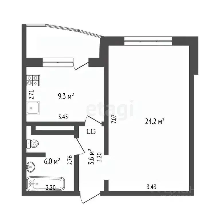 1-к кв. Тюменская область, Тюмень Кремлевская ул., 89 (43.4 м) - Фото 2