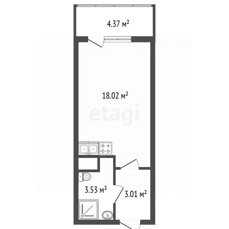 Студия Санкт-Петербург ул. Струве, 14к1 (24.4 м) - Фото 2