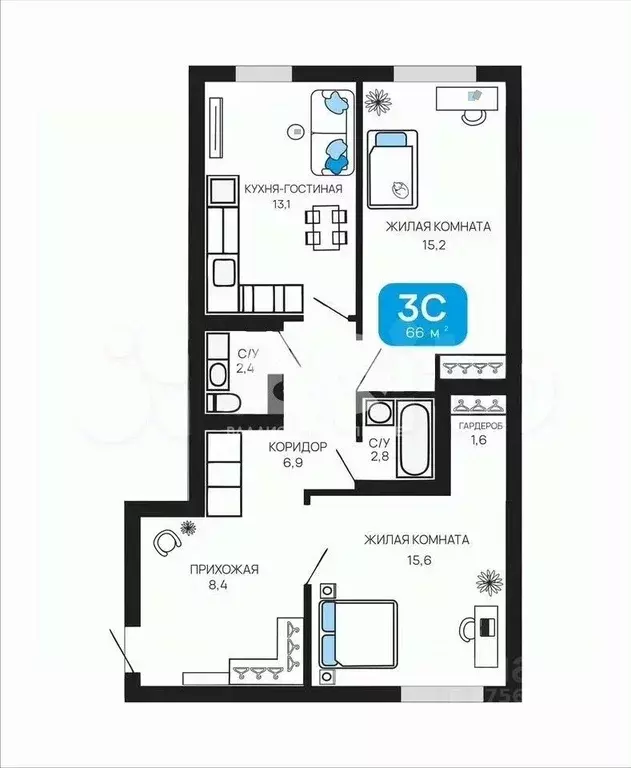 2-к кв. Новосибирская область, Новосибирск ул. Сибиряков-Гвардейцев, ... - Фото 2