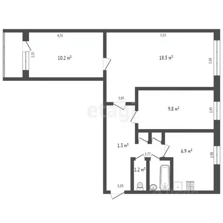 3-к кв. Брянская область, Брянск ул. 3-го Интернационала, 12 (56.5 м) - Фото 1