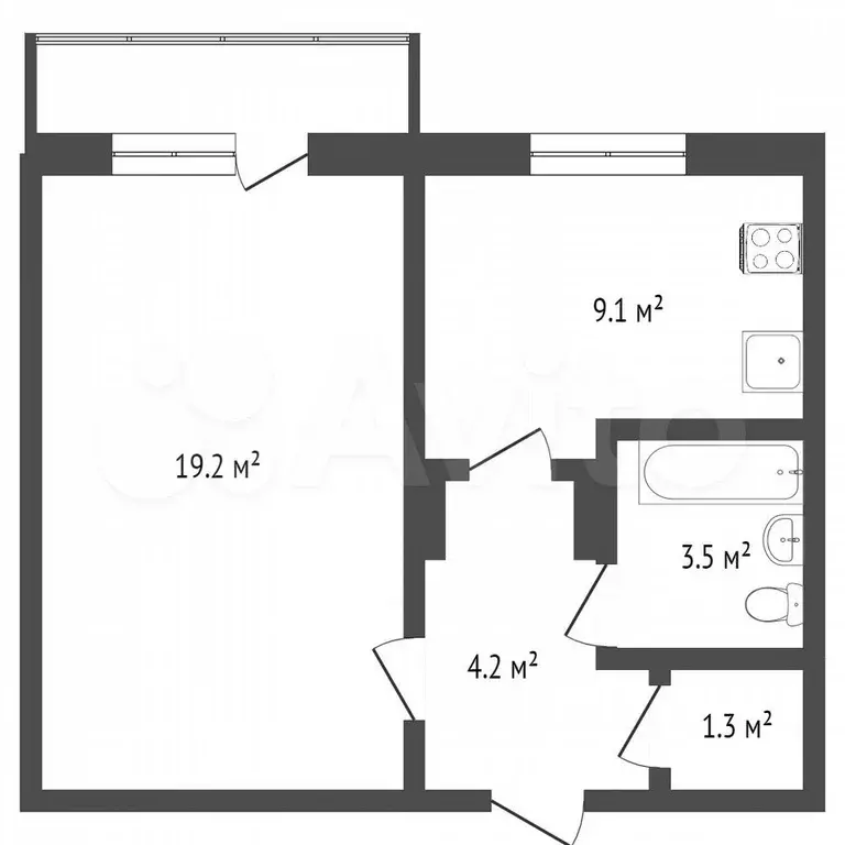 1-к. квартира, 30,6 м, 2/5 эт. - Фото 0