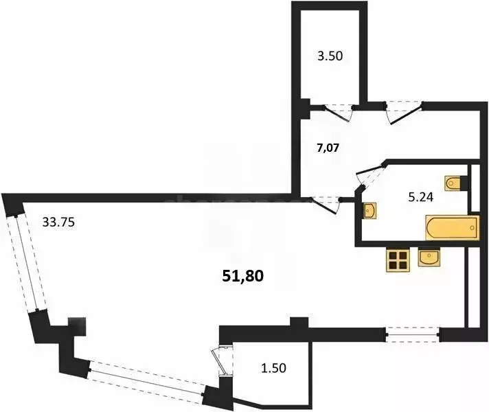 Квартира-студия: Севастополь, улица Лётчиков, 10 (51.8 м) - Фото 1