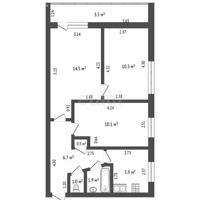 3-комнатная квартира: Стерлитамак, улица Блюхера, 5 (50.9 м) - Фото 0