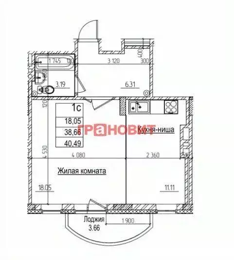 Квартира, 1 комната, 38.6 м - Фото 1