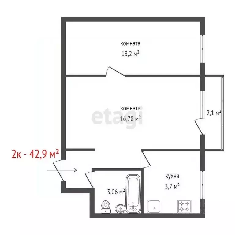 2-к кв. Свердловская область, Первоуральск просп. Космонавтов, 4 (42.9 ... - Фото 1