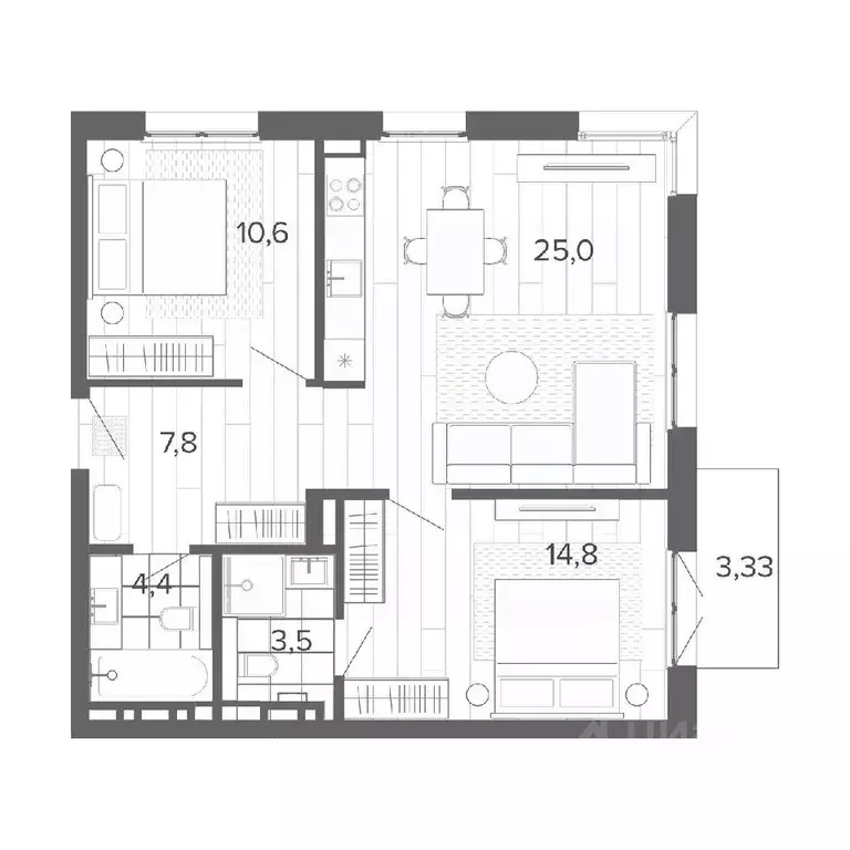 3-к кв. Алтайский край, Барнаул тракт Змеиногорский, 35Б (69.43 м) - Фото 0