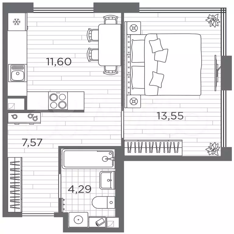 1-к. квартира, 37 м, 2/5 эт. - Фото 0