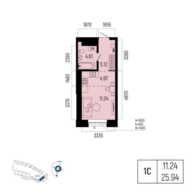 1-к кв. Башкортостан, Уфа Глумилино-1 мкр, Новатор жилой комплекс ... - Фото 1