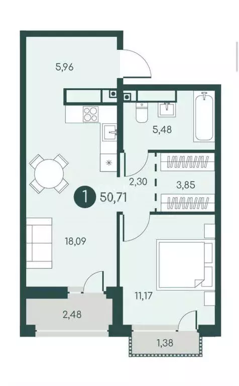 1-комнатная квартира: Курган, 18-й микрорайон, 7к1 (50.71 м) - Фото 1