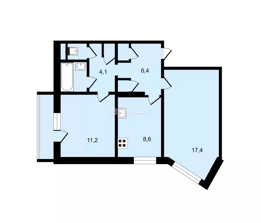 2-к кв. Липецкая область, Липецк ул. Ушинского, 17к2 (52.2 м) - Фото 1