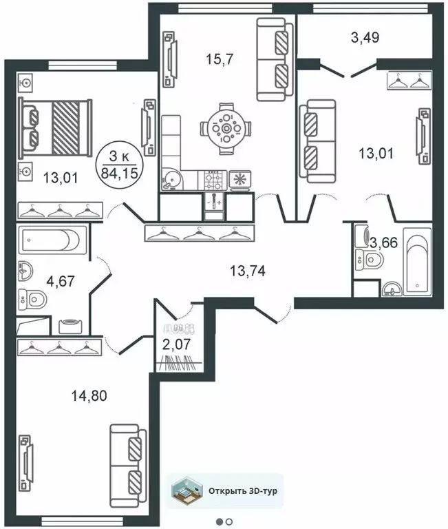 3-комнатная квартира: Тверь, ул. Левитана (84.15 м) - Фото 1