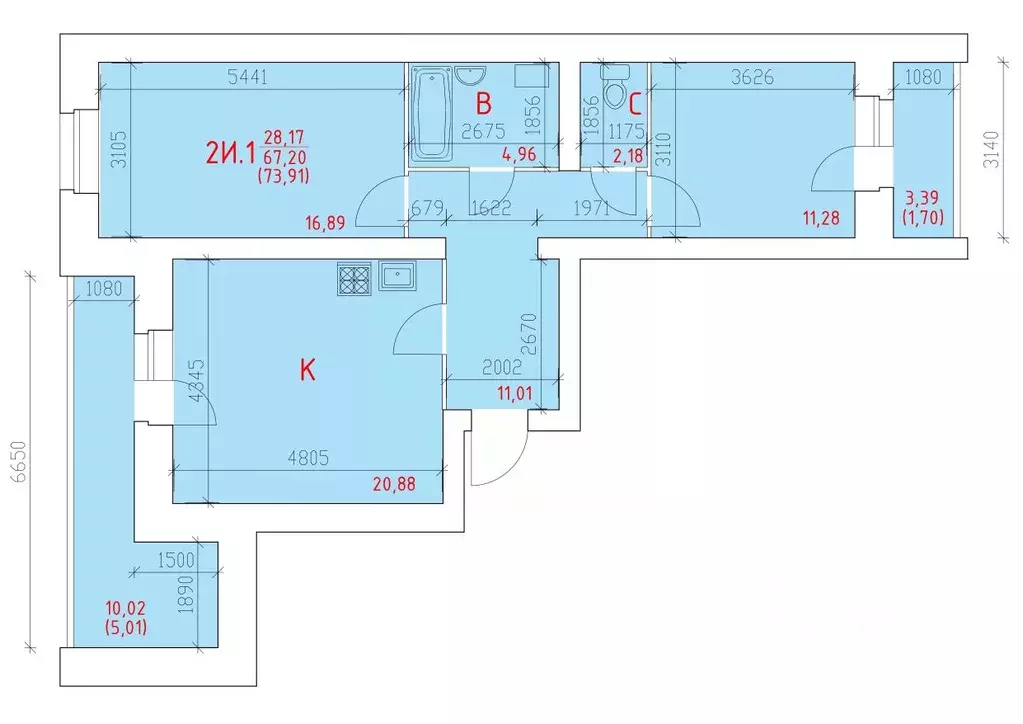 2-к кв. Вологодская область, Череповец 109-й мкр,  (73.91 м) - Фото 0