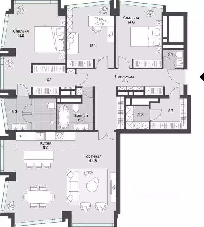 3-к кв. Москва ул. Василисы Кожиной, вл25/1 (151.0 м) - Фото 1