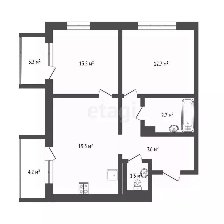 2-к кв. Тюменская область, Тюмень ул. Обдорская, 1 (60.3 м) - Фото 2