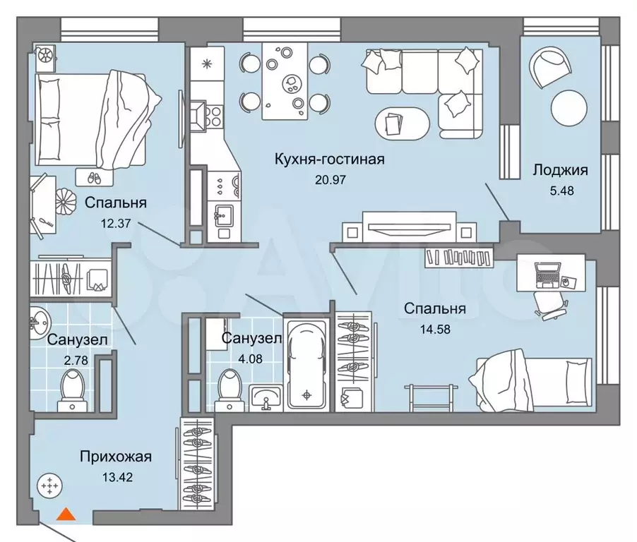 3-к. квартира, 71 м, 7/8 эт. - Фото 0