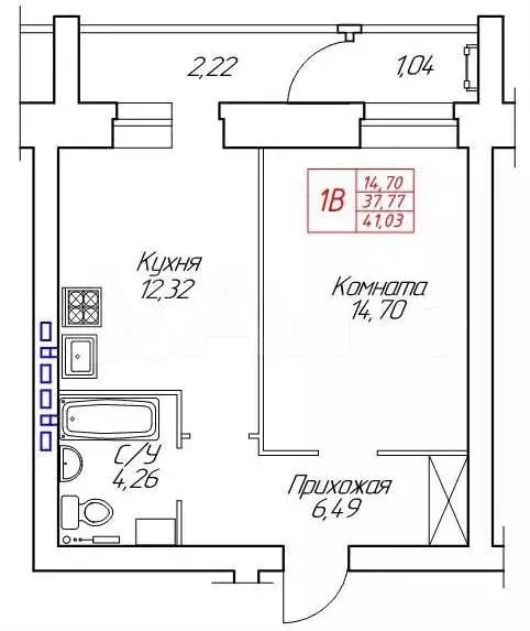 1-к. квартира, 41 м, 3/8 эт. - Фото 0