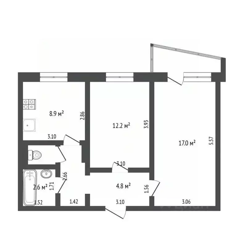 2-к кв. Тюменская область, Тюмень Солнечный проезд, 10 (50.0 м) - Фото 2