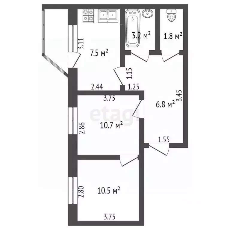 2-к кв. Ямало-Ненецкий АО, Ноябрьск Вынгапуровский мкр, ул. Полярная, ... - Фото 2