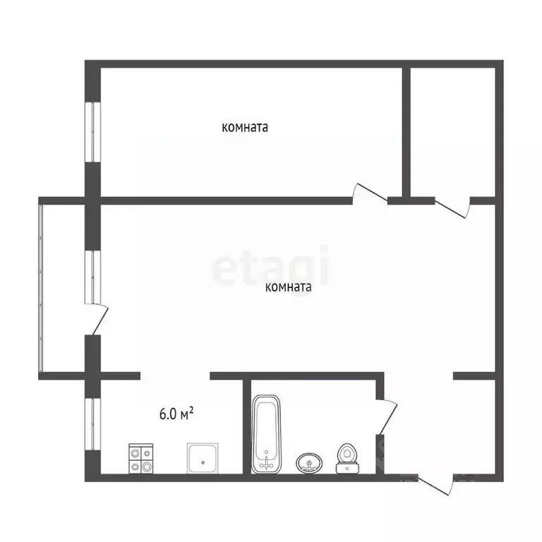 Квартира, 2 комнаты, 46.2 м - Фото 1