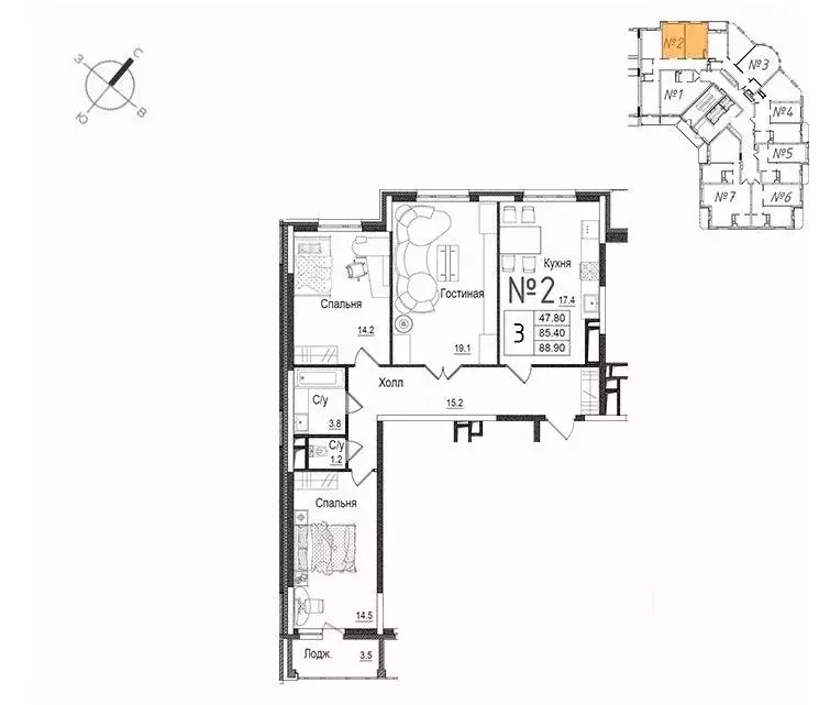 3-к кв. Московская область, Наро-Фоминск ул. Новикова, 20/1 (88.9 м) - Фото 0