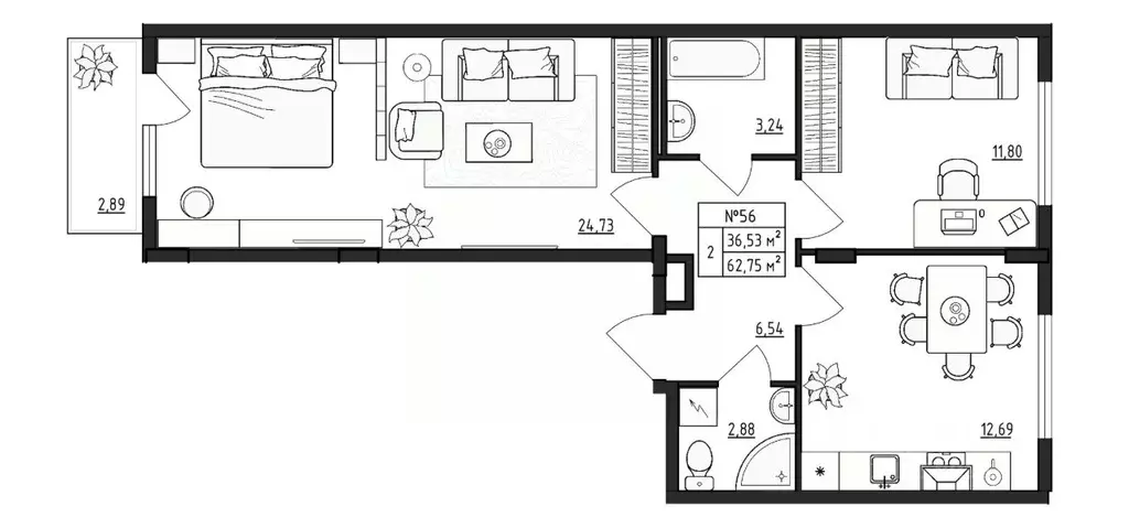 2-к кв. Ленинградская область, Гатчинский муниципальный округ, д. ... - Фото 1