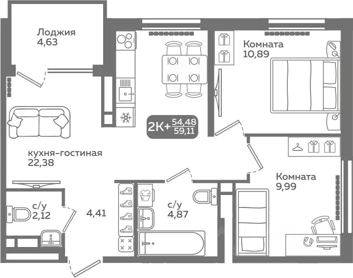 2-к кв. Тюменская область, Тюмень ул. Заполярная, 9/2 (54.48 м) - Фото 0
