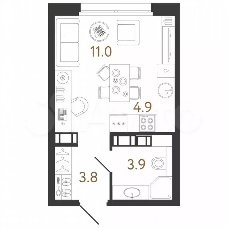 Квартира-студия, 23,6м, 7/14эт. - Фото 1