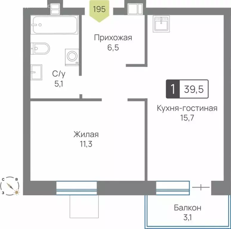 1-комнатная квартира: посёлок Светлые Горы, квартал ... - Фото 1