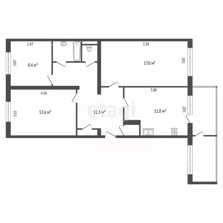 3-к кв. Камчатский край, Елизово ул. Завойко, 65 (66.6 м) - Фото 2